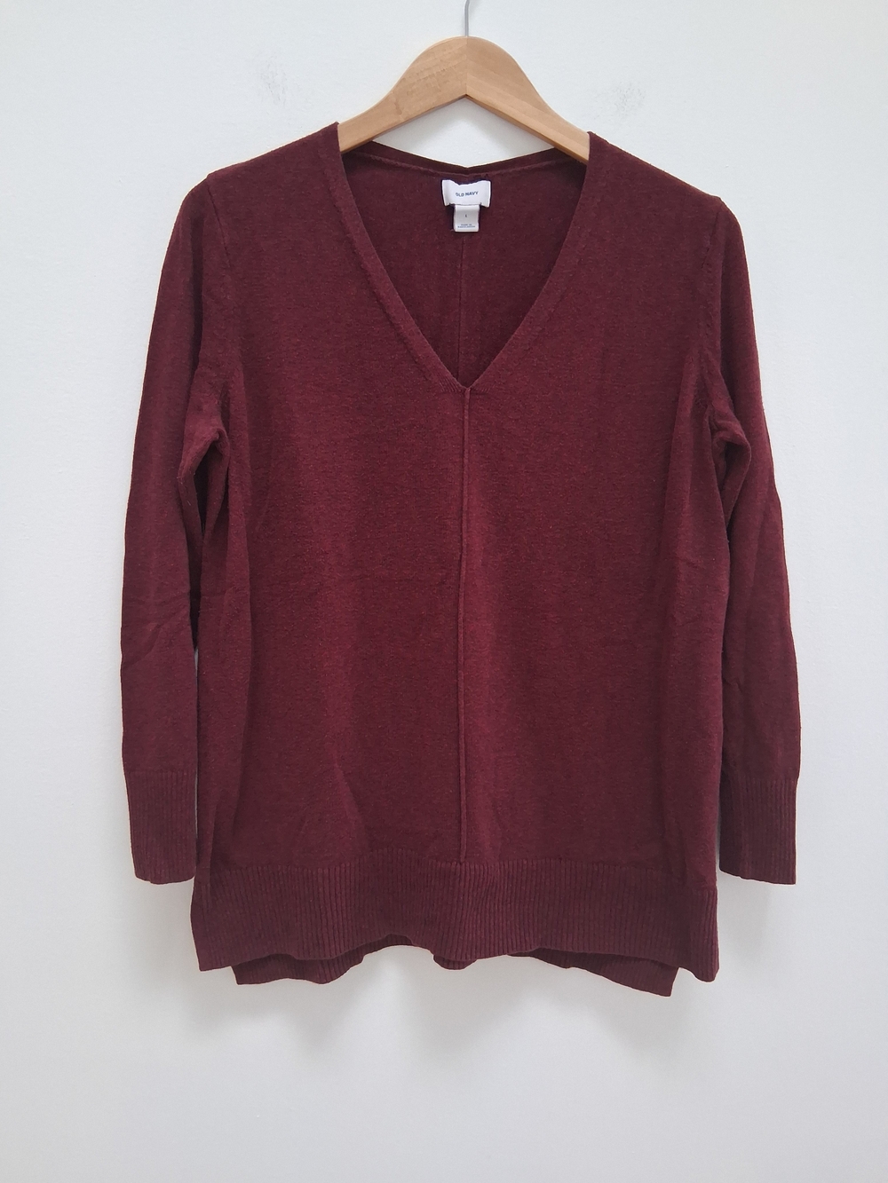 Old Navy V-Neck Pullover Sweater Burgandy Womens' Large Side Slit Casual Office